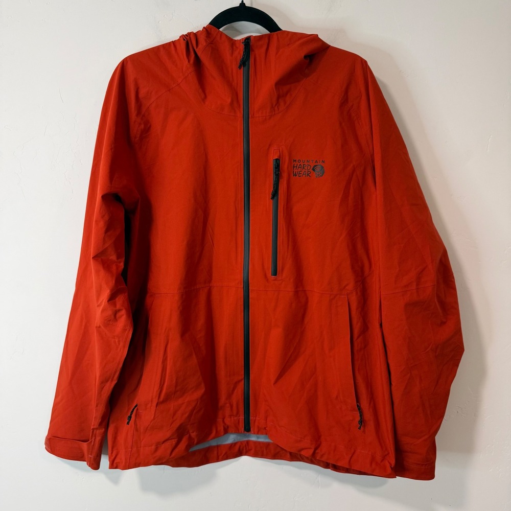 Mountain Hardwear Mens Stretch Ozonic Jacket M Red Full Zip Hooded Shell OM3850